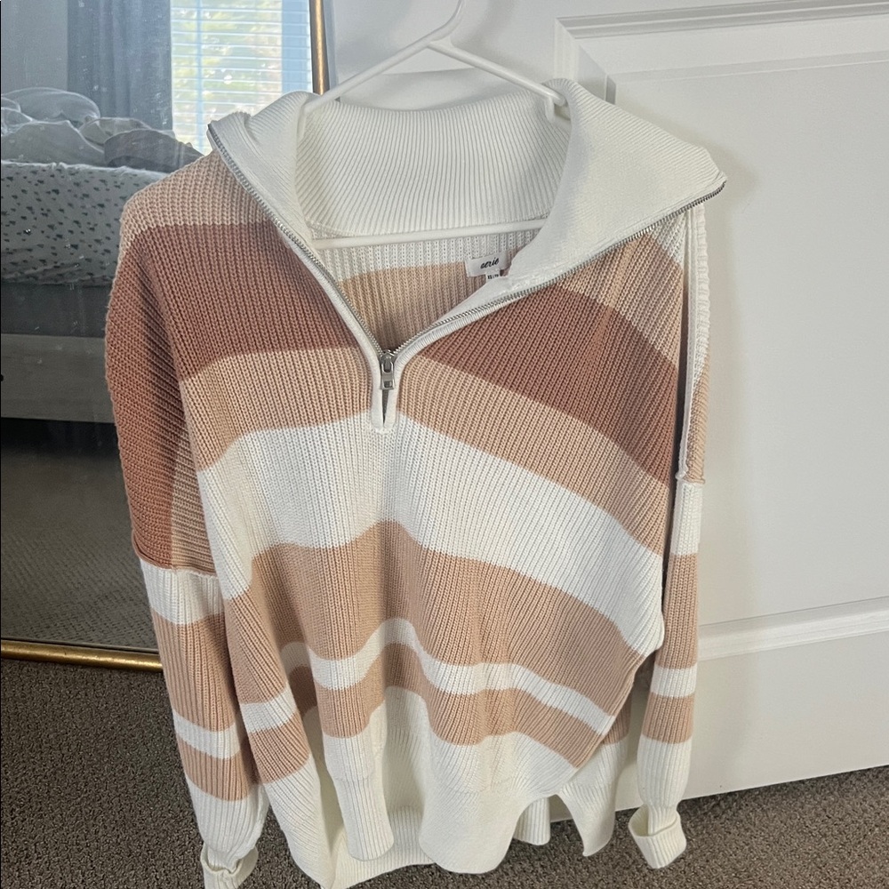 Aerie Striped Women's Sweater - White and Tan (over sized)
